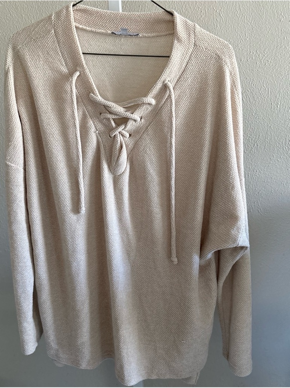 Lace-Up V-Neck Knit Sweater - Cream Size Medium